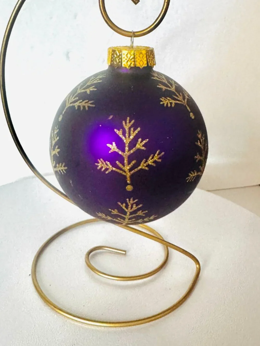 5 Peacock Feather Christmas Tree Ornaments Purple Teal Gold Glittered Gemstone